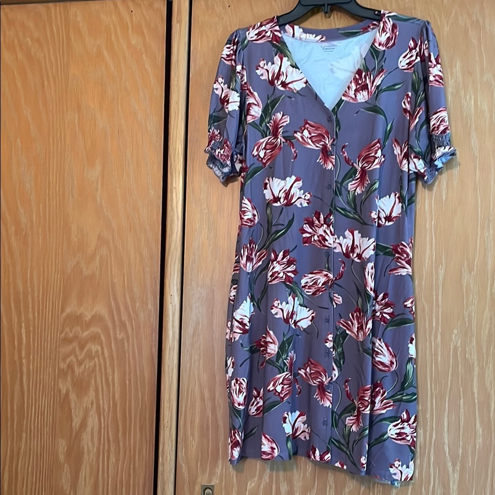 Garnet Hill Purple Floral Dress with Pink and Green Accents